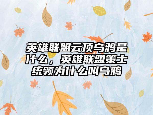 英雄联盟云顶乌鸦是什么，英雄联盟策士统领为什么叫乌鸦