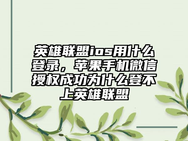 英雄联盟ios用什么登录，苹果手机微信授权成功为什么登不上英雄联盟