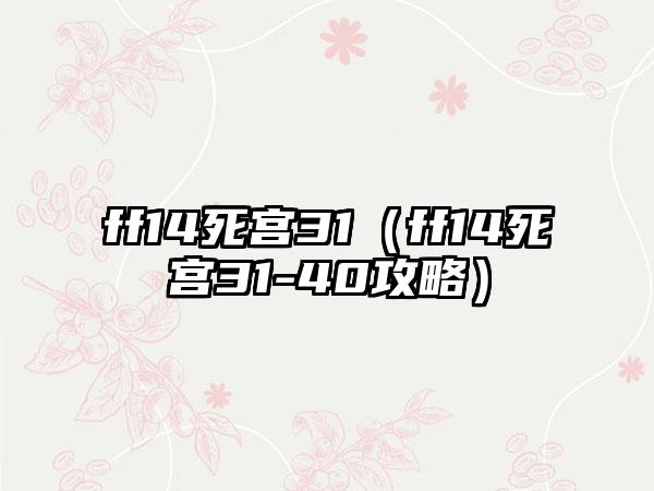 ff14死宫31（ff14死宫31-40攻略）