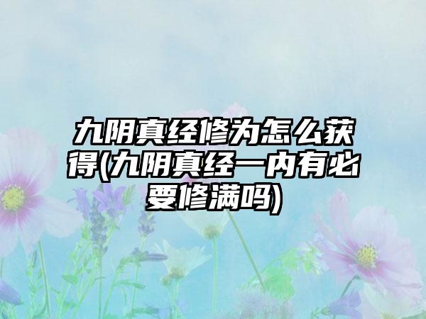 九阴真经修为怎么获得(九阴真经一内有必要修满吗)