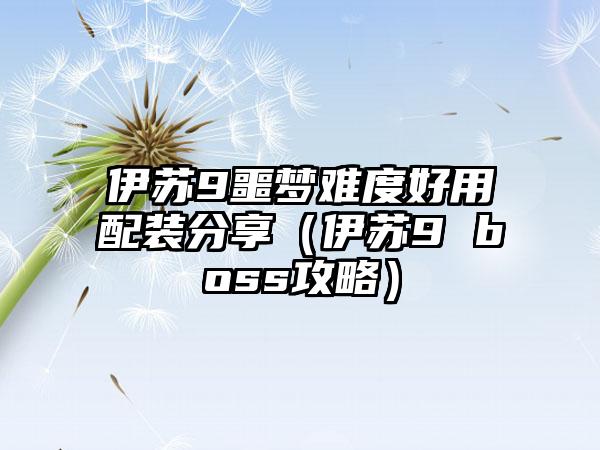 伊苏9噩梦难度好用配装分享（伊苏9 boss攻略）