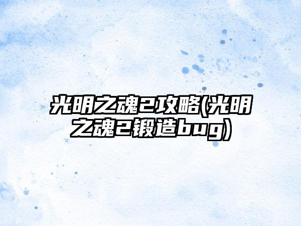 光明之魂2攻略(光明之魂2锻造bug)