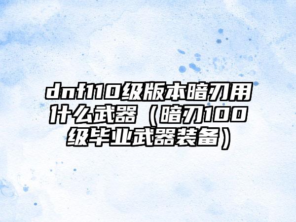 dnf110级版本暗刃用什么武器（暗刃100级毕业武器装备）