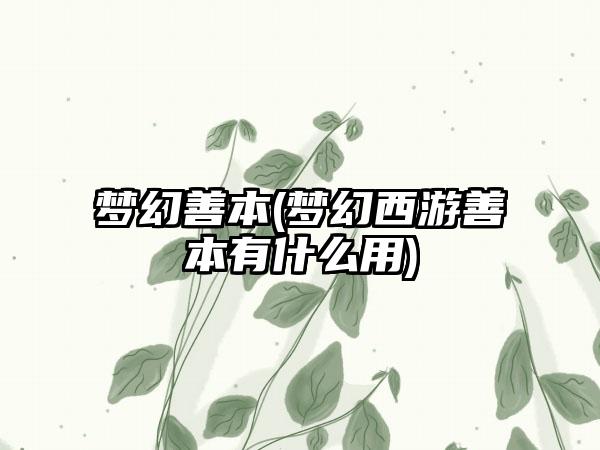 梦幻善本(梦幻西游善本有什么用)