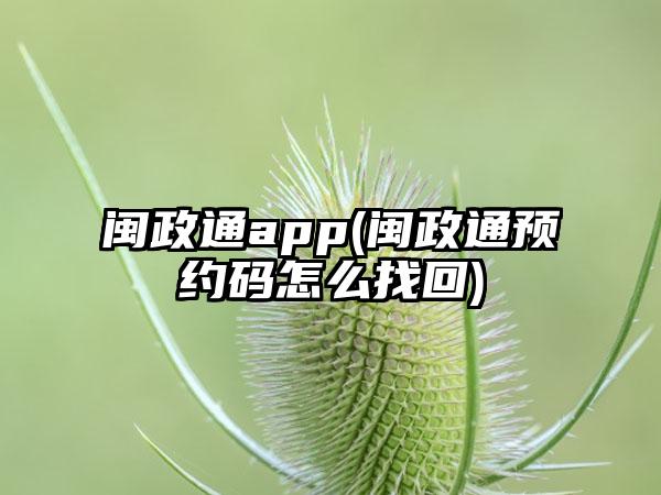 闽政通app(闽政通预约码怎么找回)