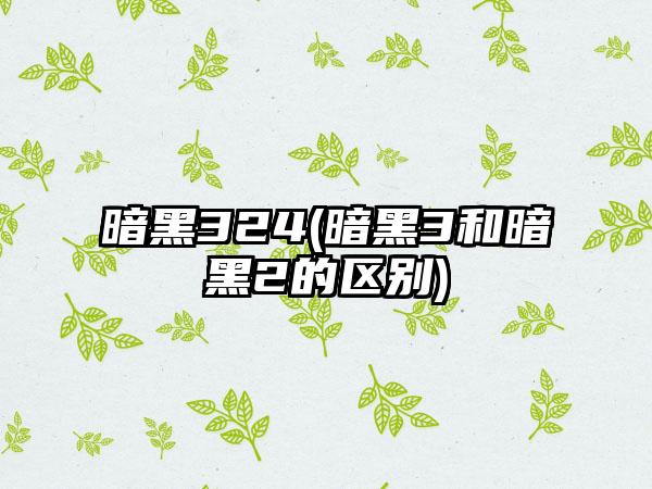 暗黑324(暗黑3和暗黑2的区别)