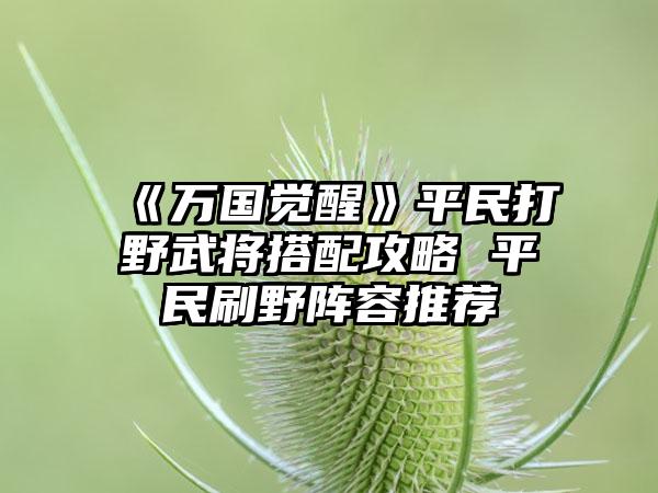 《万国觉醒》平民打野武将搭配攻略 平民刷野阵容推荐