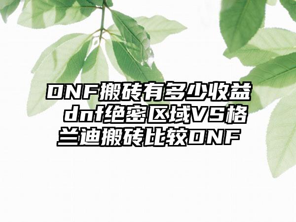 DNF搬砖有多少收益 dnf绝密区域VS格兰迪搬砖比较DNF