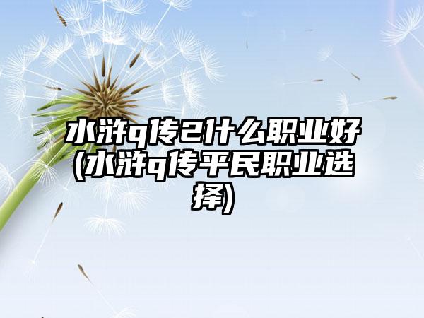 水浒q传2什么职业好(水浒q传平民职业选择)