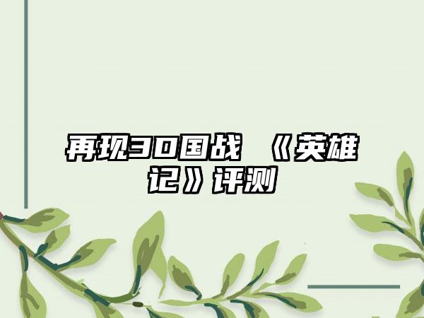 再现3D国战 《英雄记》评测