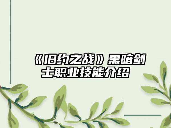 《旧约之战》黑暗剑士职业技能介绍