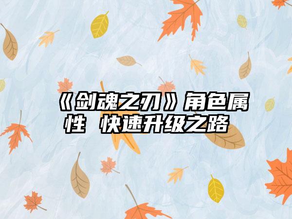 《剑魂之刃》角色属性 快速升级之路