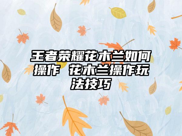 王者荣耀花木兰如何操作 花木兰操作玩法技巧