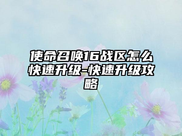使命召唤16战区怎么快速升级-快速升级攻略