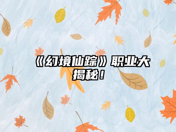 《幻境仙踪》职业大揭秘！