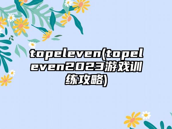 topeleven(topeleven2023游戏训练攻略)