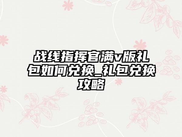 战线指挥官满v版礼包如何兑换_礼包兑换攻略
